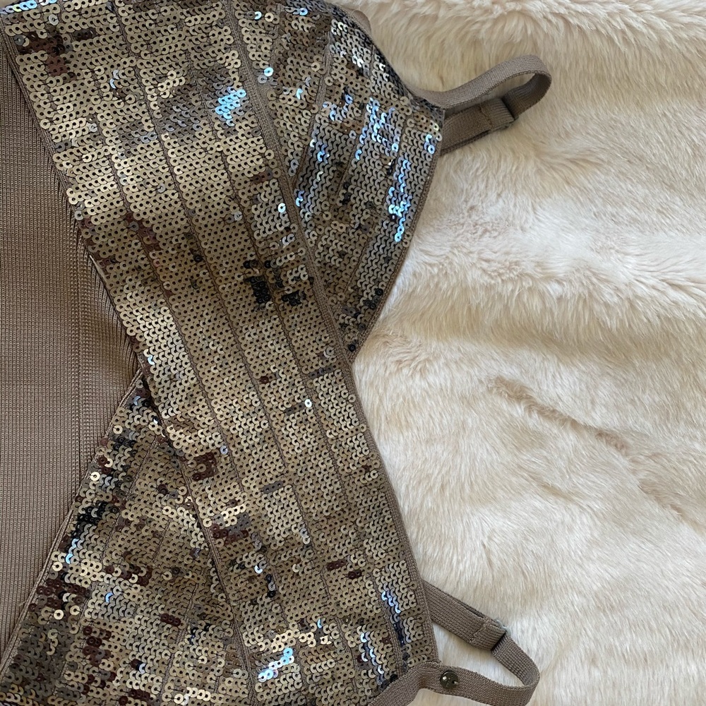 Guess taupe sequin bodycon bondage dress. - Picture 3 of 8